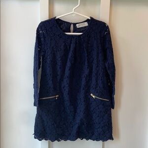 H&M Girls 4-6y Navy Blue Lace Dress Lined Gold Zip